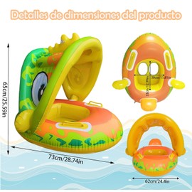 Piscina para Niños,Flotador para Niños con Toldo Desmontable UPF 50,Flotador Inflable para niño con Parte Inferior de Apoyo de Seguridad de Piscina para niño, Bomba Manual Incluida.(Color 2)