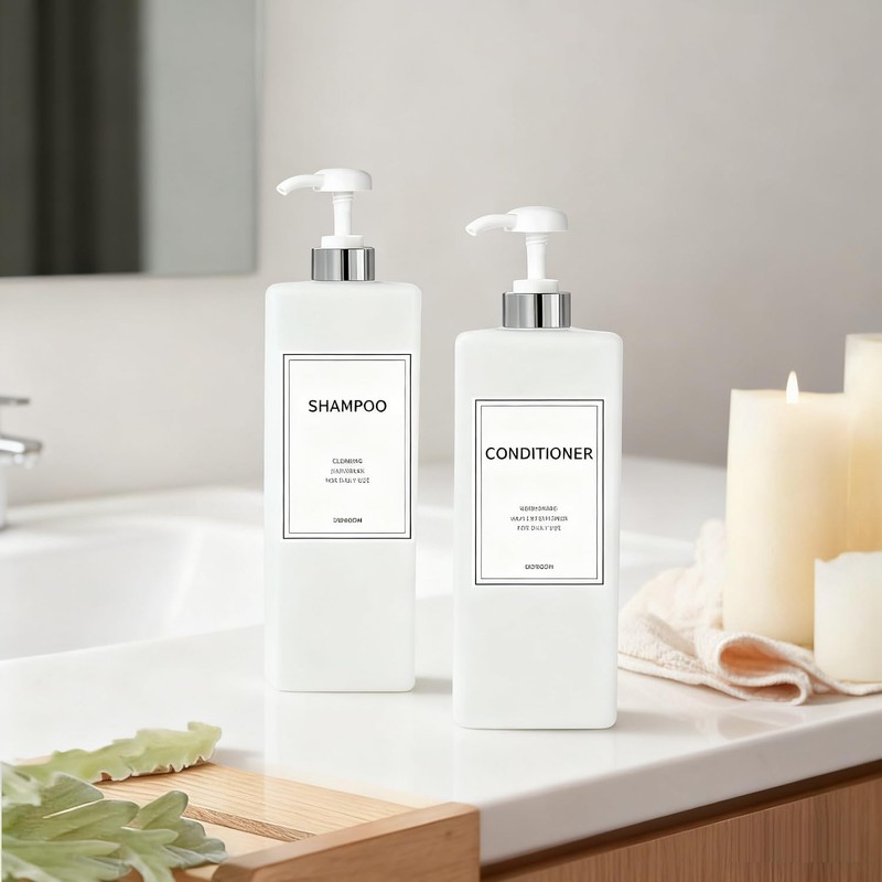 Modern Silver Shampoo and Conditioner Dispenser (21 oz, Pack of