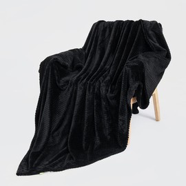 Bear & Panda Waffle Flannel Fleece Mink Throw - Sofa/Bedspread/travel Blankets –Honeycomb Super Soft, light-weighted, Warm, Cosy Large Size Single, Double, King (Black, Single (127 x 152 cm))