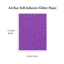 20 Sheets of Self-Adhesive Sparkle Shinny Craft Sheets Rainbow Sparkly Glitter Cardstock Paper in A4 Size for DIY Craft Projects Card Making Party Decoration(Purple)