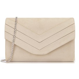 Milisente Women's Clutch Suede Handbag Clutch Envelope Crossbody Shoulder Bag Clutch Bag Evening Bag, Beige1