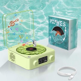 The Waves Vinyl Player, Vinyl Record Player with Water Rib Light, 360° Stereo Record Player with 3 Adjustable Light Modes and 4 Natural Sound Modes, Compatible with Bluetooth, TF and AUX (Green)