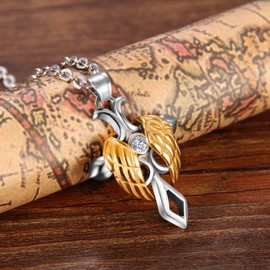 Cupimatch Mens Women Silver Gold Tone Stainless Steel Religious Angel Wing Cross Pendant Necklace, 22 Inch Chain