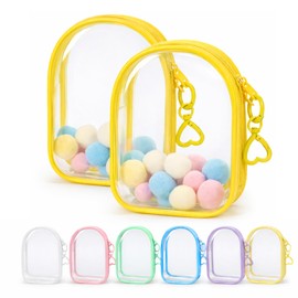 [number-kp] Plush Pouch, Set of 2, Sewing Pouch, Transparent, 360° Visible, Sewing Storage, Freestanding, Pom Pom Pom Included, Heart Charm Included, yellow