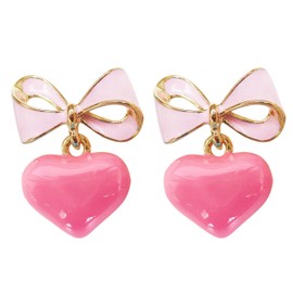 Navachi 18k Gold Plated Bow Heart Colorful Candy Enamel Womens Fashion Elegant Stud Earrings, Metal, without-zircon