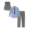 Izod Little Boys 4-Piece Formal Suit Vest Set, Medium Blue/Grey,
