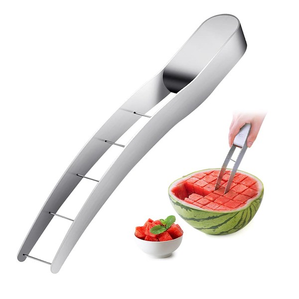 RosyFate Watermelon Cutter, Melon Slicer, Stainless Steel, Melon Cube, Watermelon Knife, Fruit Cutter for Cantaloupe, Papaya, Dragon Fruit