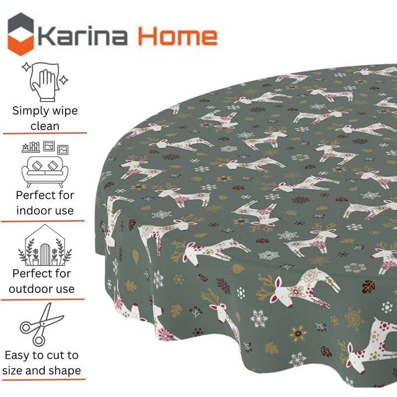 Karina Home Scandi Christmas Reindeer PVC Vinyl Wipe Clean Oilcloth