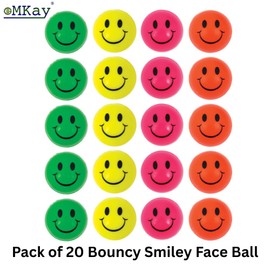 eMKay® Pack of 20 Smile Face Bouncy Balls – Neon Jet Balls (3.3cm) – High Bounce Party Bag Fillers for Kids – Colourful Fidget Toys & Loot Bag Prizes