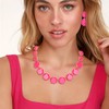 Flyonce Hot Pink Rhinestone Statement Choker Necklace Earrings Set, Round