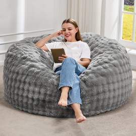 Hobestluk Bean Bag Chairs Beanbag Chair with Filler Adult Bean Bags with Fluffy & Machine Washable Cover, Giant Bean Bag Chairs for Aduts (Grey, 4FT-44" x 44" x 24")