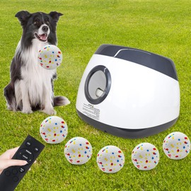 Automatic Dog Ball Launcher, Upgraded Interactive Dog Balls Thrower with 3 Distance 29Ft-79Ft, Remote Control Ball Launcher for Medium&Large Dogs, 5 Etpu Balls Included (Silver Grey