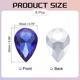 MECCANIXITY 8Pcs 18 x 25mm Teardrop Rhinestones Glass Pointed Back Rhinestone Beads Gems for Jewelry Making Costume Crystal Embellishments Crafts,Deep Blue