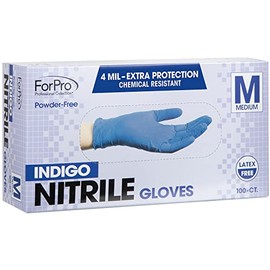 ForPro - Guantes desechables de nitrilo, resistentes a los químicos, sin polvo, sin látex, no estériles, aptos para alimentos, 4 mil, índigo, mediano, 100 unidades