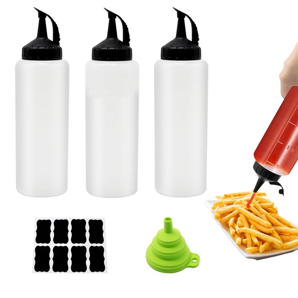 ICEBLUEOR 3 PCS 350ml/12oz Plastic Squeezy Bottles with Nozzles, Refillable
