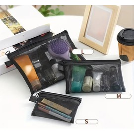 3pcs Transparent Storage Mesh, Cosmetic StorageBag, Multi-functional Travel Portable Bag, Lipstick SkinCare Product Storage Wash Cosmetic Bag（S+M+L）