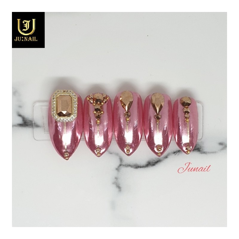 Luxury pink gold handmade nail tips - Short ballerina /