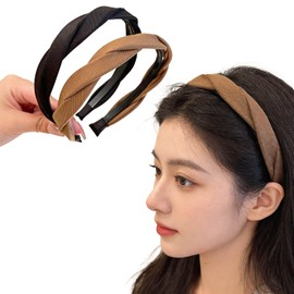 CHANJIF 2PCS Wide Headbands with Comb Rodri Michee Headbands for Women Painless Hair Band Fashion Braided Style for Women (Black & Brown)