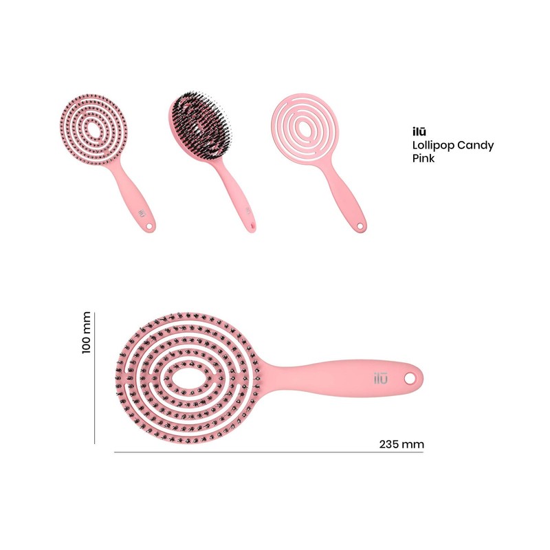 ILU Round Lollipop Detangling Hair Brush Pink