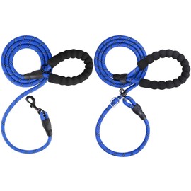 ANIEVIER 6 ft Slip Lead and Rope Basic Dog Leash Set | Reflective Strong Rope | Soft Padded Handle | 1/2 Inch Thick for Medium Large Dogs | Royal Blue