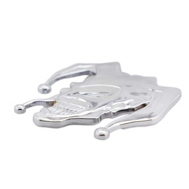 2pcs 3D Evil Jocker Emblem Jester Badge Metal Cast Clown Skull Side Fender Rear Trunk Car Sticker Decal (Sliver)