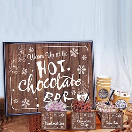 FaCraft Hot Chocolate Bar Kit Sign Board with Stand,Labels Tags,Table Cards,Coffee Bar Accessories for Christmas Party New Year's Eve
