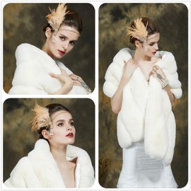 BEAUTELICATE Faux Fur Shawl Bridal Wrap Winter Wedding Stole Bridesmaids Cover Up Women Shrug White
