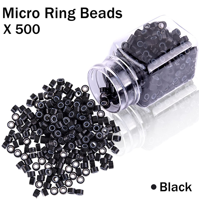 Duufin Hair Extensions Tools Kit 500 Pcs Black Micro Ring