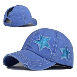 Belsen Gorra de béisbol de algodón lavado con bordado de estrellas, Azul / Patchwork, Talla única