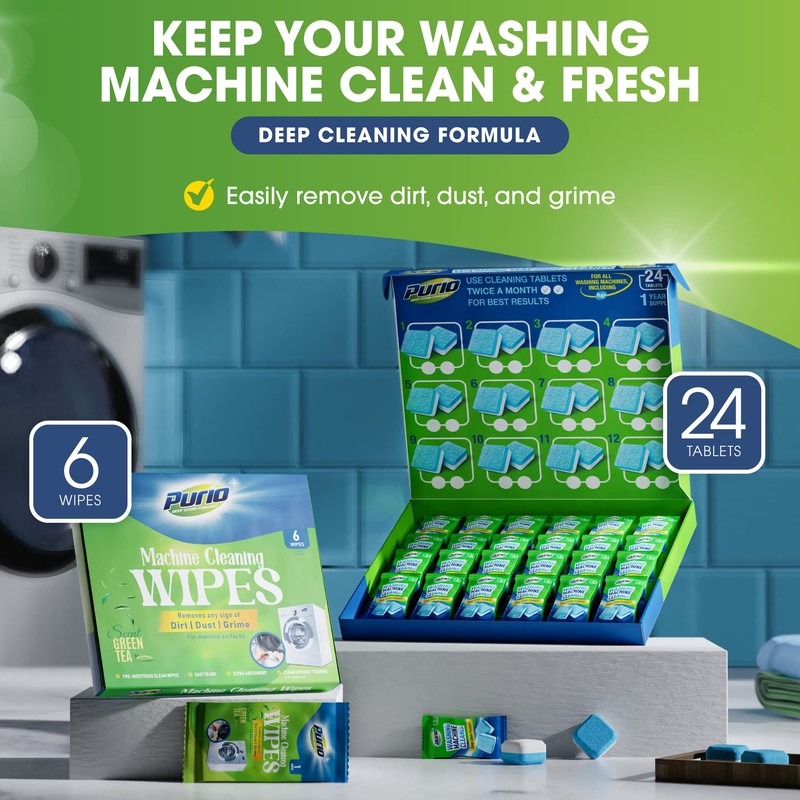 Purio Washing Machine Cleaner Tablets 24-Ct Deep Cleaning Formula Washer