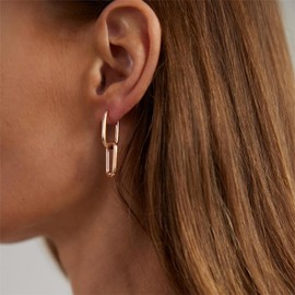ASCOMY 14K Rose Gold Plated Convertible Link Earrings for Women Rose Gold Hypoallergenic Lightweight Small Huggie Hoop Earring Paperclip Hoop Earring Rose Gold Square Hoop Earring Gift for Women Girls