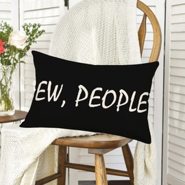 Smilyard EW People Pillow Covers 12x20 Inch Hipster Funny Sarcastic Saying Introvert Cotton Linen Throw Lumbar Pillow Cases Black and White EW People Oblong Gifts Cushion Cover for Sofa Couch