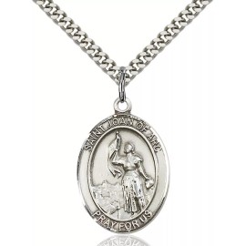 Bliss Solid Sterling Silver Saint Joan of Arc Medal Pendant Necklace 24" Chain GiftBox