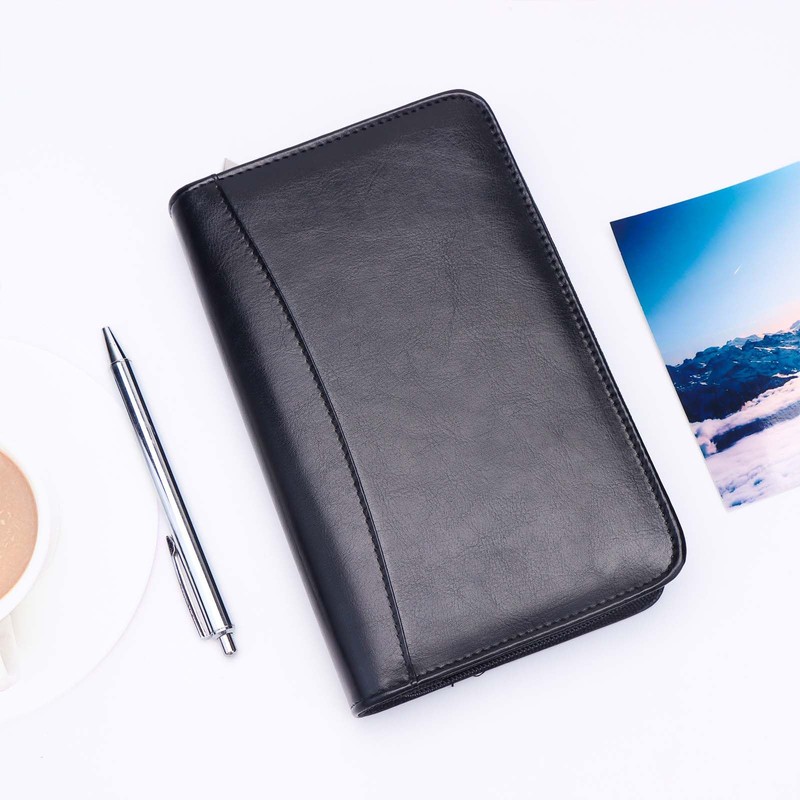 Black A6 Budget Binder Zipper PU Leather Binders Cover Refillable