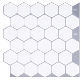 WalDecoo Hexagon Tile Peel and Stick Backsplash, 10 Sheets Premium 3D Self Adhesive Wall Tiles Stick on Backsplash, White Peel and Stick Tile for Kitchen and Bathroom (12" x 12")