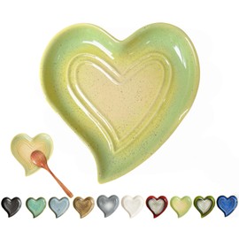 Ceramic Spoon Rest for Stove Top, Heart Cute Spoon Rest for Kitchen Counter, Cooking Spoon Holder for Kitchen Counter, Utensil Rest Spatula Rest Ladle Holder Tong Rest (Beige Green)