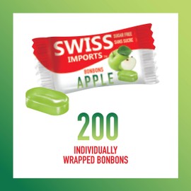 Swiss Imports Sugar Free Bonbons Hard Candy Drops, Apple, 200 Individually Wrapped Pieces, 500g/17.6oz