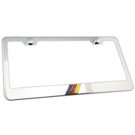 German 3D Flag Emblem Stainless Steel License Plate Frame (12"x6", Chrome)