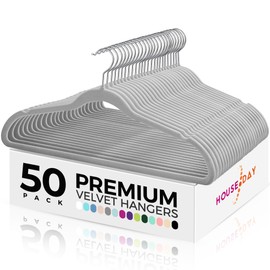 HOUSE DAY Premium Velvet Hangers 50 Pack Non-Slip Flocked Felt Hangers Heavy Duty Durable Coat & Suit Hangers | Vibrant Color Hangers | Lightweight Space Saving Laundry Clothes Hangers (Grey)