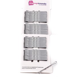 Mytoptrendz® - 64 pcs Small 5cm Long Kirby Hair Grips SILVER GREY Bobby Pins Non-Slip Small Metal Hair Slides Essential Styling Accessories