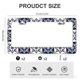 Mexican Tiles Print Boho License Plate Frame Stainless Steel Metal Car Accessories Decoration with Screws License Plate Frame 2 Holes 6.3 x 12.2 Inch for Women Gift