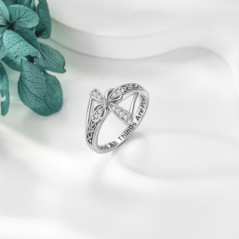 CUPENDA Cross Ring 925 Sterling Silver Cross Infinity Filigree Zircon