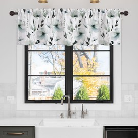 YUVVLFY Grey Green Floral Valance Curtains for Windows Abstract Watercolor Botanical Modern Rod Pocket Decorative Window Valance for Kitchen Bathroom Bedroom Living Room Closet, 54x18 Inch
