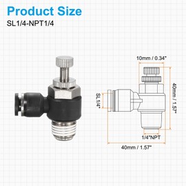 sourcing map SL1/4-NPT1/4 Air Flow Control Valve Push to Connect Fitting 1/4 Inch OD 1/8 Inch NPT 90 Degree Elbow Air Hose Control Valve Fitting Push Lock, Black