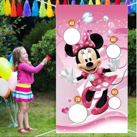 Cartoon Pink Mouse Toss Game Banner with 3 Bean Bags for Girls Birthday Indoor Outdoor Throwing Games Cartoon Mouse Theme Party Decoration Supplies