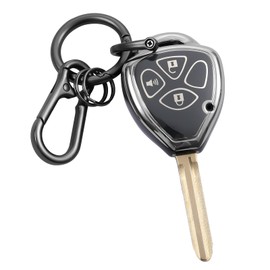 ELOHEI Key Fob Cover Case for Toyota 2010-2016 Prius RAV4 Highlander Tacoma 4Runner Yaris with Keychain Premium Soft TPU(Silver Edge Gray, 4 Buttons)