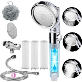 Shower Head with Handheld, Besititli High Pressure Shower Heads with Replacement Hose/Bracket/Cotton Filters and Bath Loofah, One Key Pause