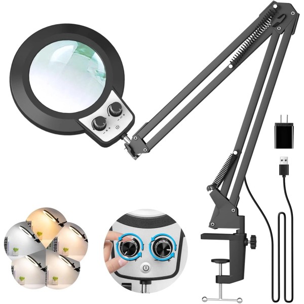 Branded Magnifying Glass Desk Lamp with 10X Swing Arm and
