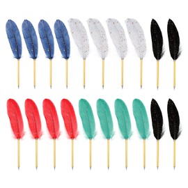 PATIKIL 20 Pcs Feather Ballpoint Pens Bulk 0.5mm Ink Vintage Plated Rod Quill Writing Pens for Office, Wedding Guest Signature