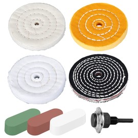 4 PCS Polishing Pads for Drill, Metal Polishing Kit with 3 PCS Rouge Compound and 1 Shank Buffing Polishing Accessories for Metal Wood Plastic Ceramic Glass
